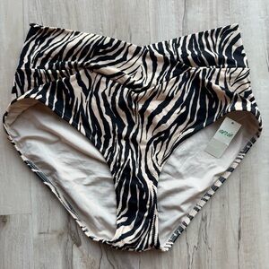 Aerie NWT Bikini Bottoms High Waist Zebra Print Crossover Full Coverage